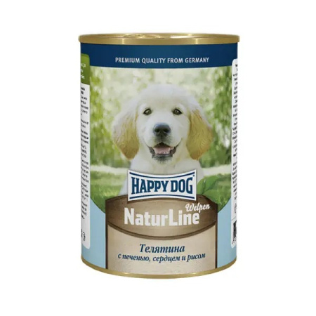 Happy Dog Natur Line конс. д/щенков телятина с печенью, сердцем и рисом 410г