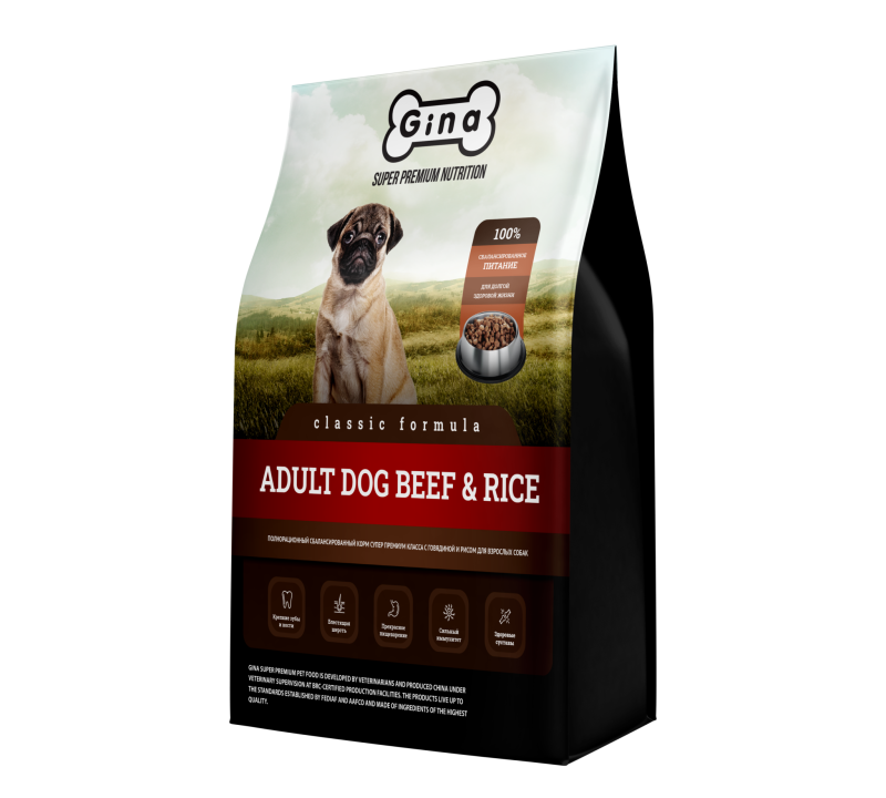 Gina Classic Adult Dog Beef&Rice 3кг (Китай)