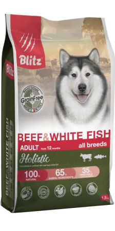 Блитц д/собак сух.корм Говядина & Белая рыба 1,5 кг беззер.
