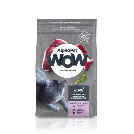 AlphaPet WOW Superpremium Adult сухой корм для домашних кошек с уткой и потрошками