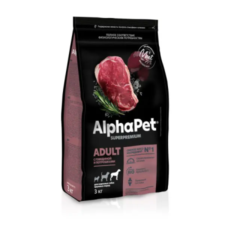 AlphaPet Superpremium Adult сухой корм для собак крупных пород с говядиной и потрошками