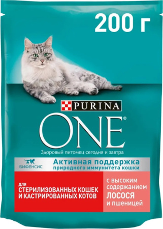 Purina ONE сух. для стерилизованных кошек с лососем и пшеницей 200г