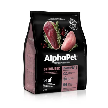 AlphaPet Superpremium Sterilised сух. д/стерил. кош. с уткой и индейкой 7кг