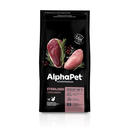 AlphaPet Superpremium Sterilised сухой корм для стерилизованных кошек с уткой и индейкой