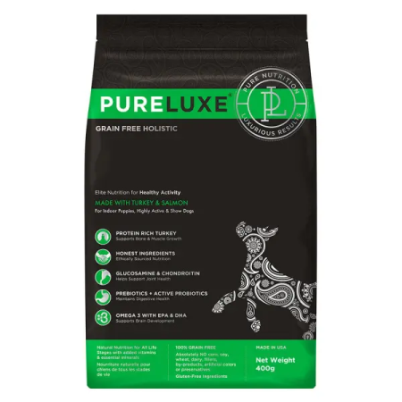 1706 PureLuxe для активных собак с индейкой и лососем, 0,4 кг