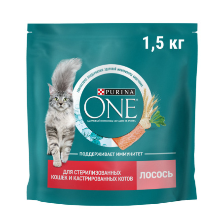 Purina ONE сух. для стерилизованных кошек с лососем и пшеницей 1,5кг