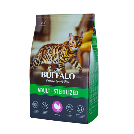 Mr.Buffalo Sterilized сухой корм для кошек с индейкой 10кг