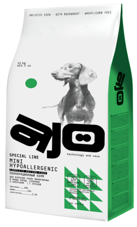 AJO Dog Mini Hypoallergenic сух. д/собак мини пород, склон. к аллер. с гречкой BREEDER PACK 12кг