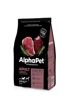AlphaPet Superpremium Adult сухой корм для собак средних пород с говядиной и потрошками