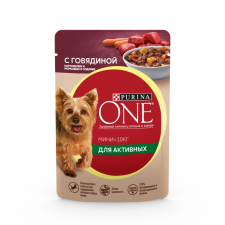 Purina ONE МИНИ конс. для активных собак мелких пород с говядиной, картофелем 85г
