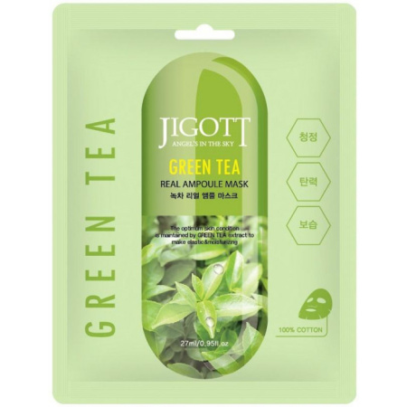 Jigott Green Tea Маска Ампульная тканевая д/лица с экстрактом зеленого чая 27мл (Корея)