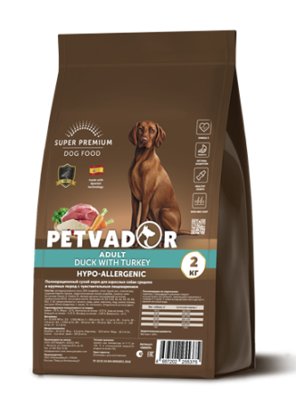 Petvador сухой корм для собак с чувствительным пищеварением с уткой