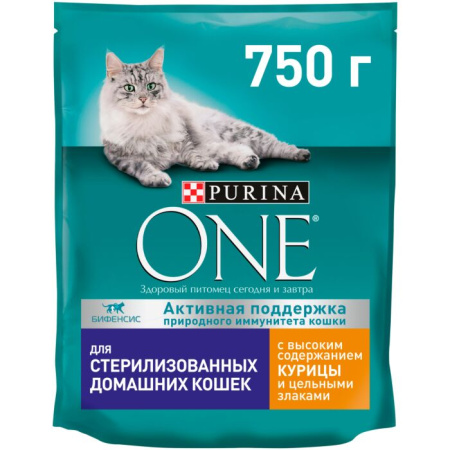 Purina ONE сух. для стерилизованных кошек с курицей и цельными злаками 750г