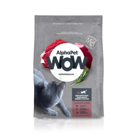 AlphaPet WOW Superpremium Adult сухой корм для домашних кошек с говядиной и печенью